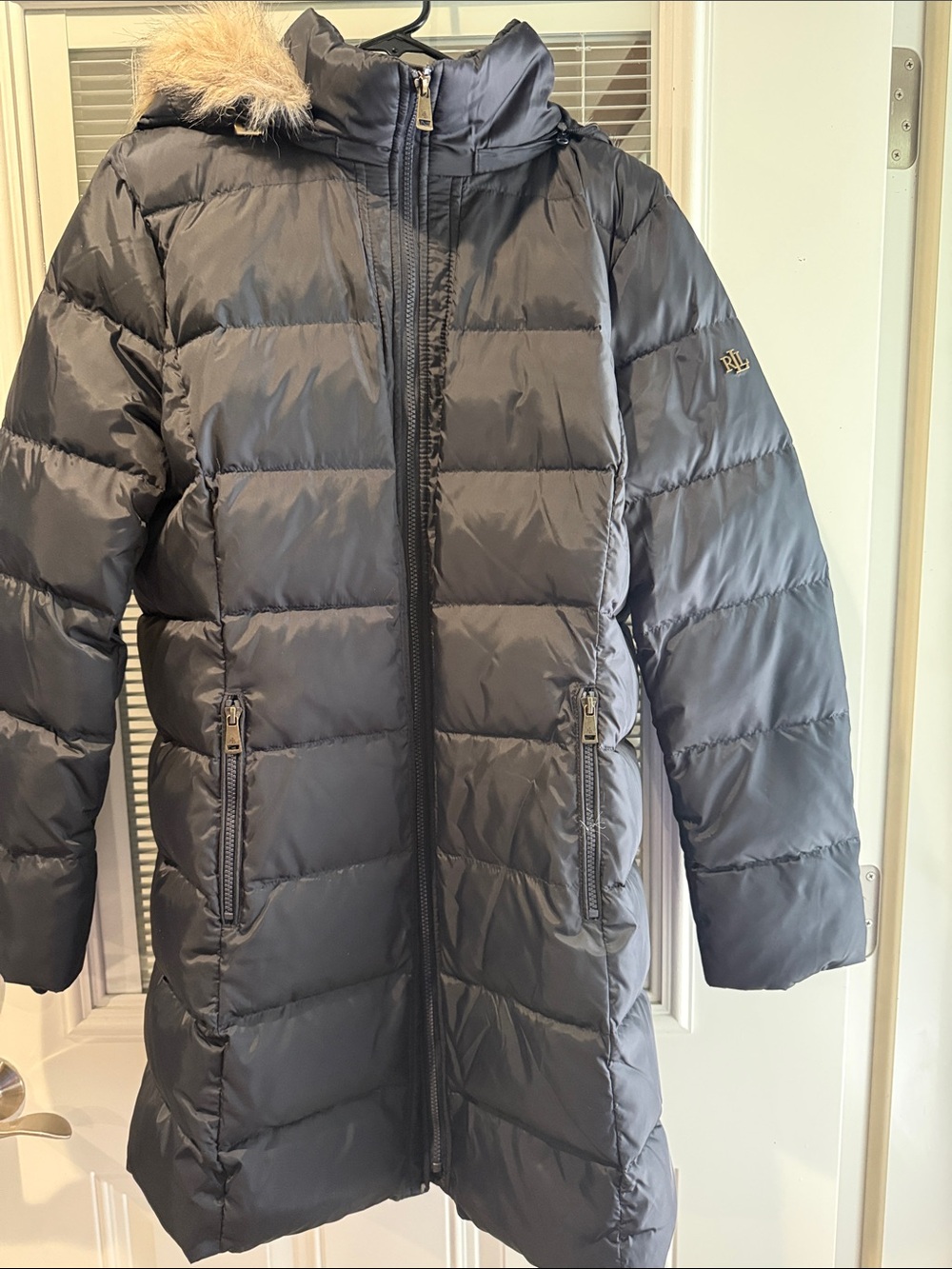 Ralph Lauren Women’s Navy Puffer Coat with Faux Fur Hood